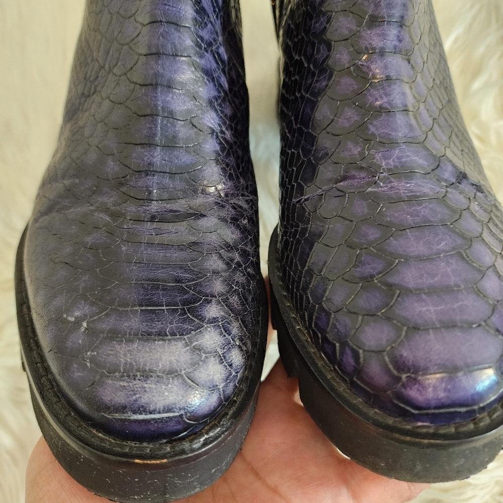 POLETTO PURPLE SNAKE LEATHER ANKLE BOOTS PLATFORM WOMENS SIZE 37 - Picture 3 of 10